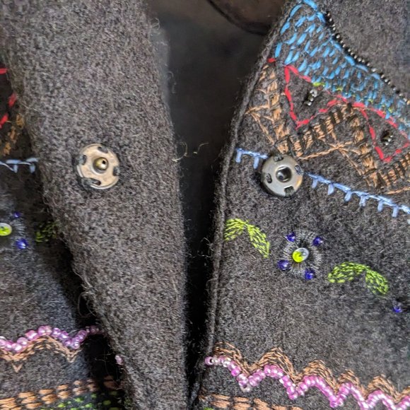 Chicos Anniversary Collection Black Wool Beaded Embroidered Floral Jacket size 1 - Picture 11 of 14